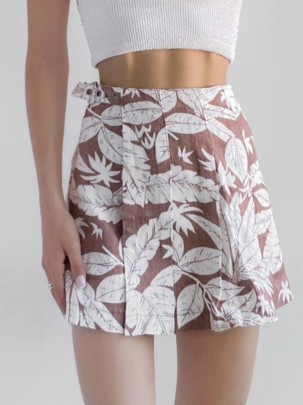 Urban Outfitters Brown & White Tropical Print High-Waist Skirt